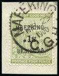 Stamp of South Africa » Mafeking MAFEKING 1900 1/- on 4d sage-green, type 1, surcharge pos. 5 of the setting with no comma after MAFEKING