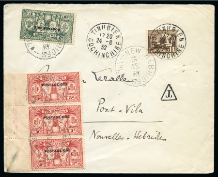 Stamp of New Hebrides New Hebrides 1932 (15 NO) incoming cover from Indochina under franked