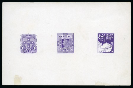 NEW SOUTH WALES 1897 "Diamond Jubilee" 1d,  2d,  2 ½d (types 62/4) composite "triptych" die proof in Violet 