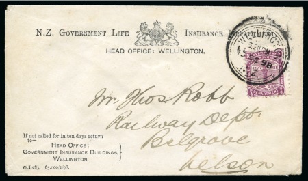 Stamp of New Zealand New Zealand Life Insurance. 1898 (16 Oct.) Official printed envelope (G.I. 283. 65 000/2/98 HEAD OFFICE WELLINGTON  