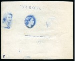 QEII Bradbury Wilkinson Die proof on gummed paper showing three different portraits of the Queen in blue