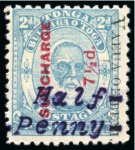 Stamp of Tonga TONGA 1896 (May) Half Penny on 7 ½d. on 2d. pale blue perf 12, typewritten surcharge in violet with black