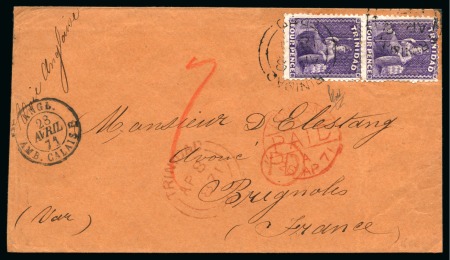 1871 (April 8) cover to France endorsed "Voie Anglaise" bearing 1863-80 4d bright violet