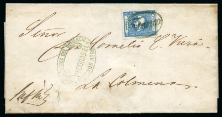 1859 1p milky blue, fine impression, on "Mensagerías" cover