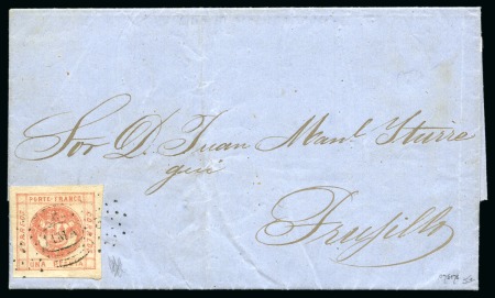 Stamp of Peru 1858 1p red on letter from Lima to trujillo