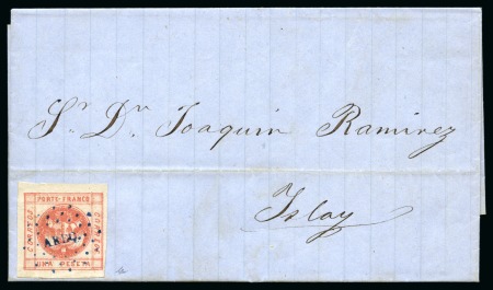 Stamp of Peru 1858 1p red on cover from Arequipa to Islay
