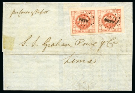 Stamp of Peru 1858 1p red pair on cover