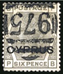 1880 6d Grey pl.16 with bold "975" numeral of Famagusta