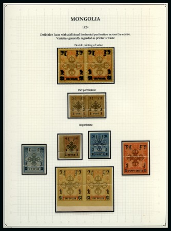 Stamp of Mongolia 1924 Sceptre of Indra, nice mint and used selection on 5 pages with range of all perforations incl. varieties