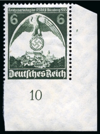 1935 6pf green from the lower right corner of the sheet, imperforate at base