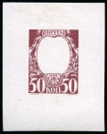 1913 Romanov Tercentenary 50k frame only die proofs in reddish brown and orange