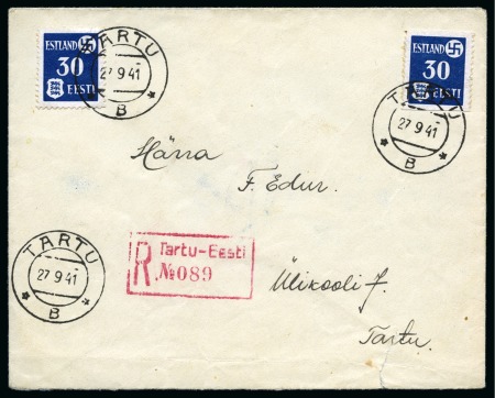 Local registered envelope with 30k, incl. one example hor. imperf.