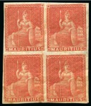 Stamp of Mauritius » 1858-62 Britannia Issues (SG 26-35) 1858 6d. vermilion block of four, large part original gum, good margins all round,
