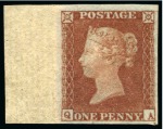 1841 1d Red pl.129 QA mint nh marginal example from the left of the sheet