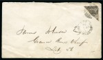 1871 (May 1) cover from Charlottetown to Grand River Wharf lot 56, franked at the 2d internal rate by 1862-69 4d. black perf 11.5-12 "DIAGONAL BISECT"