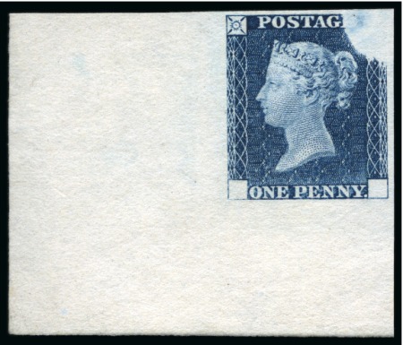 1840 1d Rainbow trial, state 3, in Prussian blue on white wove paper