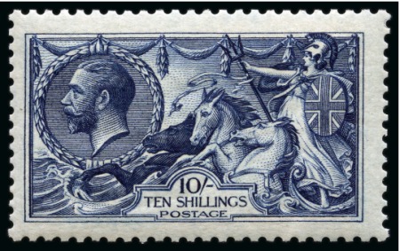 1913 Waterlow 10/- Indigo-blue, unmounted mint centred slightly left though a very fresh example.