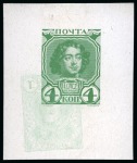 1913 Romanov Tercentenary 4k die proof in green with double inverted print of 1k