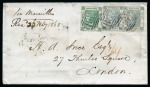 Stamp of Hong Kong » British Post Offices in China 1868 (Jan 8) Envelope from Shanghai to London with Hong Kong 1863-71 24c and two 4c