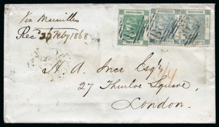 Stamp of Hong Kong » British Post Offices in China 1868 (Jan 8) Envelope from Shanghai to London with Hong Kong 1863-71 24c and two 4c 