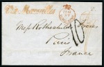 Stamp of Hong Kong 1854 (Aug 21) Entire from Shanghai to France with lovely strike of the "PAID / AT / HONG-KONG" crowned circle hs