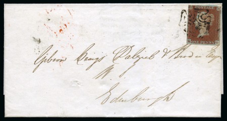 1841 1d Red QG, close to good margins, tied to 1843 (Sep 8) wrapper by distinctive Biggar Maltese Cross