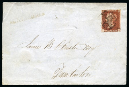 Stamp of Great Britain » The "Quercus" Collection » Distinctive Maltese Cross Cancellations 1841 1d Red pl.31 TK tied to 1843 (Dec 2) wrapper by distinctive Alexandria Maltese Cross 