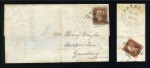 1841 1d Red pl.33 MD tied to 1842 large part wrapper by blue Maltese Cross and black "Poulton / Penny Post" hs