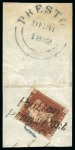 1841 1d Red pl.33 MD tied to 1842 large part wrapper by blue Maltese Cross and black "Poulton / Penny Post" hs