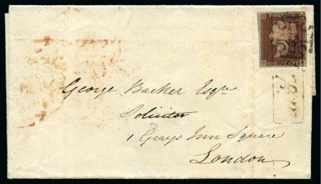 Stamp of Great Britain » 1841 1d Red 1841 1d Red pl.14 SH tied to 1841 (Oct 19) wrapper by "Mottram / P. P." boxed hs and black Maltese Cross