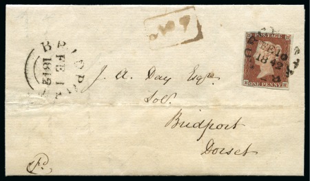 Stamp of Great Britain » 1841 1d Red 1841 1d Red EH tied to 1842 (Feb 1) wrapper by a Dorchester town circular datestamp