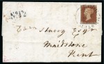1841 1d Red pl.26 MH tied to 1842 (Nov 8) wrapper by a Dorchester town circular datestamp (larger type with double arc)