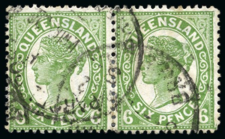 Stamp of Australia » Queensland 1896-1902 6d green, wmk 6, perf 12 1/2-13, the celebrated mystery stamp in the type 19 design