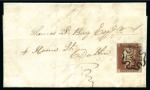 1841 1d Red PC, fine to good margins, tied to 1842 (Dec 4) lettersheet from Mountnugent to Dublin (Ireland) by crisp Maltese Cross