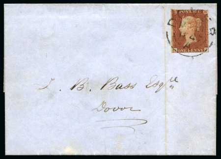 Stamp of Great Britain » 1841 1d Red Dover: 1841 1d Red AJ, mixed margins, tied to 1847