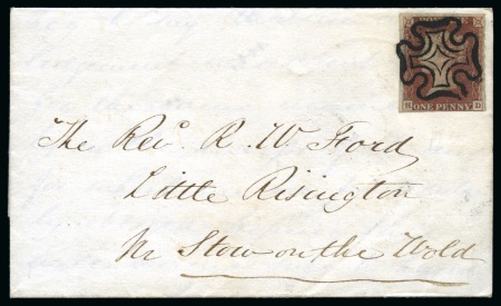 1841 1d Red pl.11 HD, tied to 1841 (June 18) lettersheet by distinctive Maltese Cross showing the break at lower right
