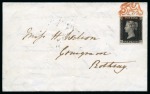 Stamp of Great Britain » The "Quercus" Collection » 1840 1d Black 1840 1d Black pl.1b GD tied to 1840 (Sep 18) entire from Glasgow to Rothesay (Isle of Bute) by crisp red Maltese Cross
