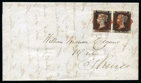 Stamp of Great Britain » The "Quercus" Collection » 1840 1d Black 1840 1d Black pl.1b AE-AF pair, fine to very large margins, tied to 1840 (Nov 3) lettersheet from Wick (Scotland) to Thurso