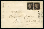 Stamp of Great Britain » 1840 1d Black and 1d Red plates 1a to 11 1840 1d Black pl.3 JG-JH pair tied to 1840 (Aug 22) from Whickham to Barnard Castle (Durham)
