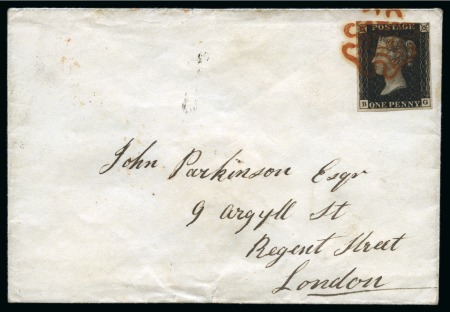 Stamp of Great Britain » The "Quercus" Collection » 1840 1d Black 1840 1d Intense Black pl.8 BG tied to 1840 (Oct 29) envelope from Berwick (Northumberland) to London 