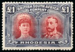 Stamp of Rhodesia 1910-13 Double Heads £1 rose-scarlet and bluish black, mint 