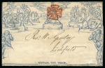 1840 (Sep 25) 2d Mulready wrapper, stereo a105, from London to Lichfield cancelled by crisp and vivid red Maltese Cross