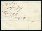 1840 1d Black pl.9 GE tied to 1841 (Mar 11) wrapper by light black Maltese Cross and Boston "traveller" datestamp in yellow,