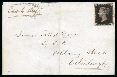 1840 1d Black pl.6 JE, tied to 1840 (Dec 14) wrapper from Aberdeen (Scotland) by ruby Maltese Cross