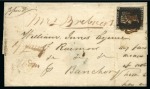 Stamp of Great Britain » The "Quercus" Collection » Distinctive Maltese Cross Cancellations Stonehaven: 1840 1d Black pl.4 TW tied to 1840 (Oct 30) wrapper by distinctive double-lined Stonehaven Maltese Cross in dark red