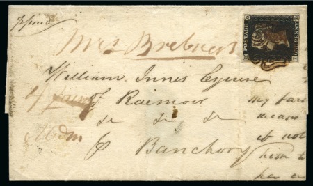 Stonehaven: 1840 1d Black pl.4 TW tied to 1840 (Oct 30) wrapper by distinctive double-lined Stonehaven Maltese Cross in dark red