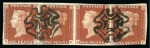 1841 1d Red pl.40 RC-RF strip of four cancelled contrary to regulations by two strikes of a black Maltese Cross