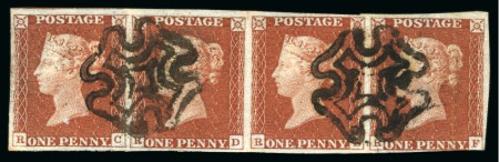 Stamp of Great Britain » The "Quercus" Collection » 1841 1d Red 1841 1d Red pl.40 RC-RF strip of four cancelled contrary to regulations by two strikes of a black Maltese Cross