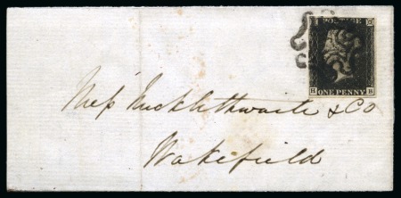 Stamp of Great Britain » 1840 1d Black and 1d Red plates 1a to 11 1840 1d Black pl.8 HB tied to small 1841 (Apr 9) lettersheet by the distinctive Leeds Maltese Cross (R&J Leeds special)
