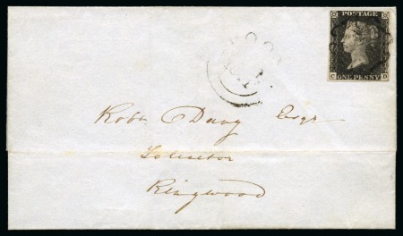 1840 1d Black pl.11 CD on 1841 (Jul 1) lettersheet from Poole